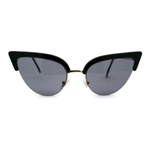 Womens Mod Half Rim Cat Eye 20s Retro Fashion Goth Sunglasses